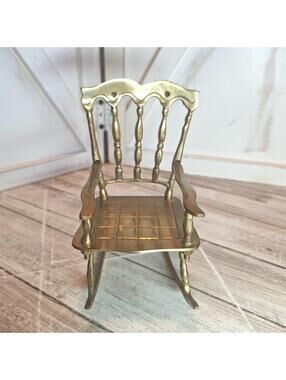 Solid Brass Rocking Chair Table Decor Gold Tone 6"H Vintage Granny Core/Boho
